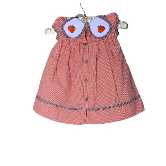 The Bella Bean Girls Gingham Smocked Dress Embroidered Pumpkins K Initial 2T - Picture 4 of 5